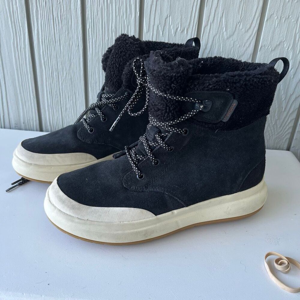 Merrell Marquette Thermo Lace Waterproof Boots 9.5/10 Black Suede Fleece